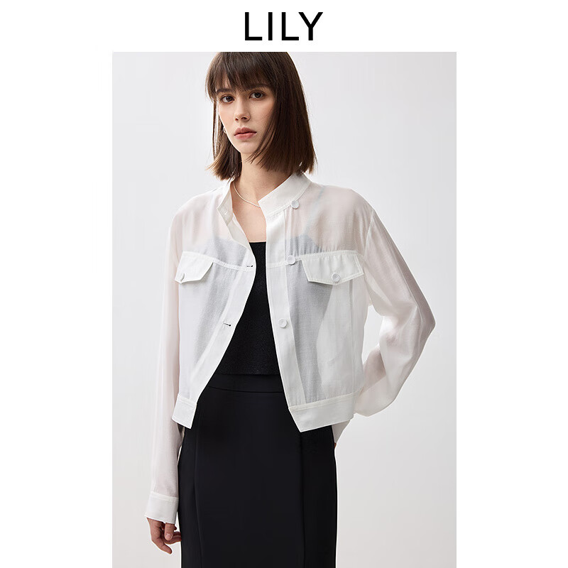 LILY微光夹克2025夏新款女装莫代尔醋酸混纺工装休闲薄款短款外套 601白色 M