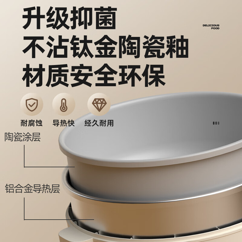 小贝熊电煮锅宝宝辅食小奶锅不沾婴儿专用多功能一体锅迷你料理锅电热火锅 智能蒸笼款2L【抑菌不粘底】