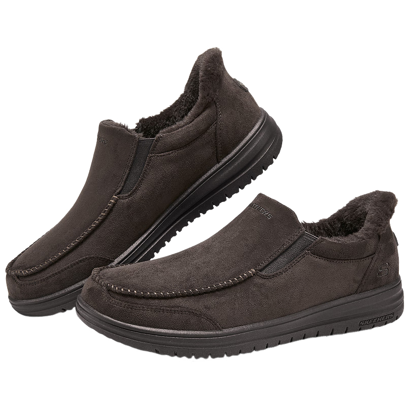 斯凯奇（Skechers）闪穿鞋男士休闲鞋秋冬季加绒保暖健步鞋宽头一脚蹬乐福鞋205606