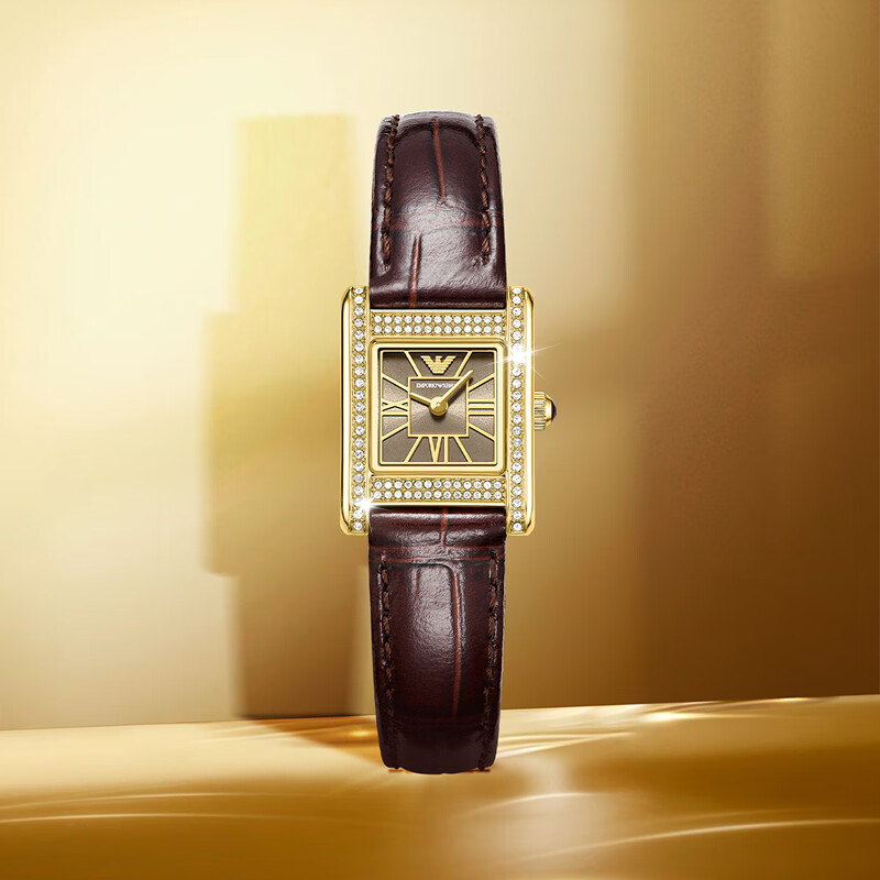 EMPORIO ARMANI手表女士小方表新品石英女轻奢时尚皮带官方正品送女友生日礼物 AR11705