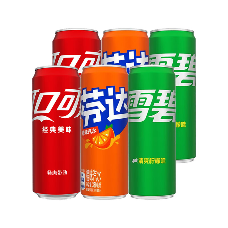 可口可乐（Coca-Cola）汽水碳酸饮料 300ml小瓶装/330ml罐装任选 饮料 含糖可雪碧芬达330ml*6罐 各2罐