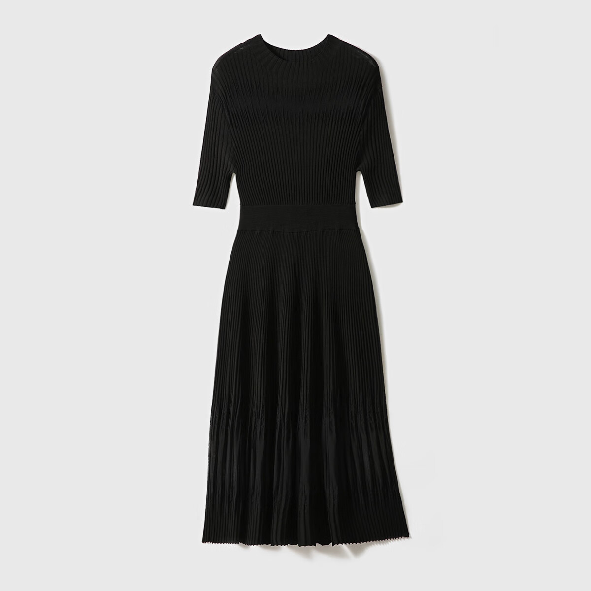 弹力显瘦针织提花半袖收腰小黑裙时尚气质高级感连衣裙女25夏季 黑色