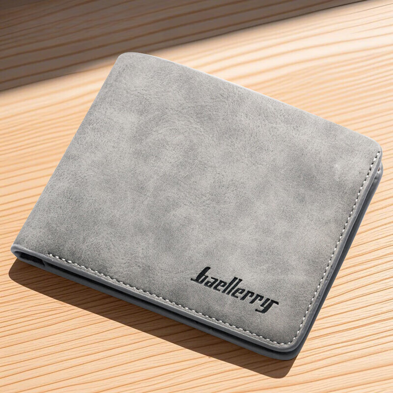 【直发】耐磨男士钱包短款学生复古磨砂两折竖款新款钱夹 灰色竖款无盒