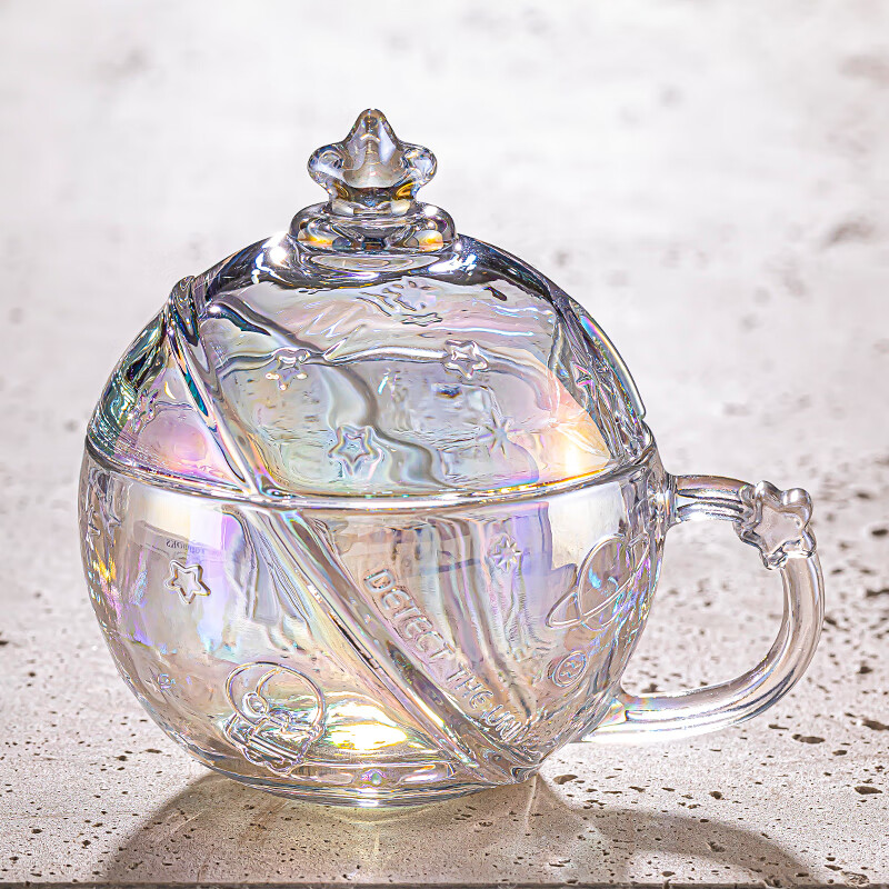 乐唯诗（LOVWISH）星空球杯玻璃杯带盖勺高颜值女生咖啡早餐喝水杯家用设计感燕麦杯 星球杯极光彩【含盖送勺】320ml*1