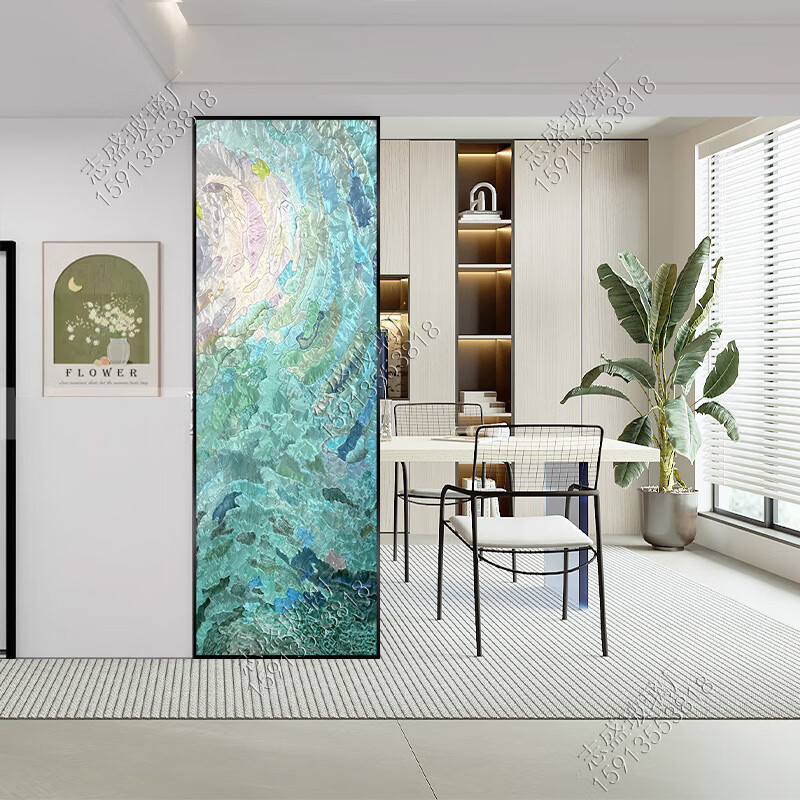 掐絲琺瑯彩輕奢高端屏風(fēng)隔斷客廳藝術(shù)玻璃別墅入戶門玄關(guān)抽象透光 款1/一平方（邊框另外計(jì)算）