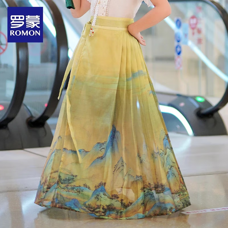 罗蒙毕业儿童节女童马面裙汉服夏儿童古风2026新款国风半身裙演出服 青绿-印花马面裙长款【单裙子】 130 京东折扣/优惠券
