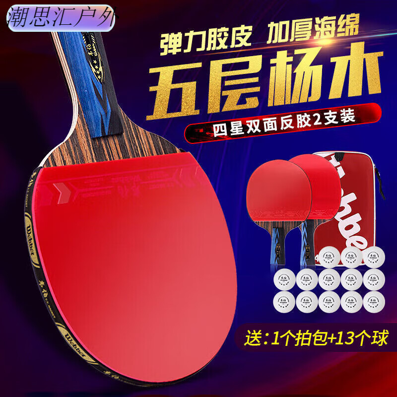 宰搂韦伯4星乒乓球拍成品拍双拍单拍2只初学者儿童训练直横拍套装 主图款 赠送乒乓球13个球