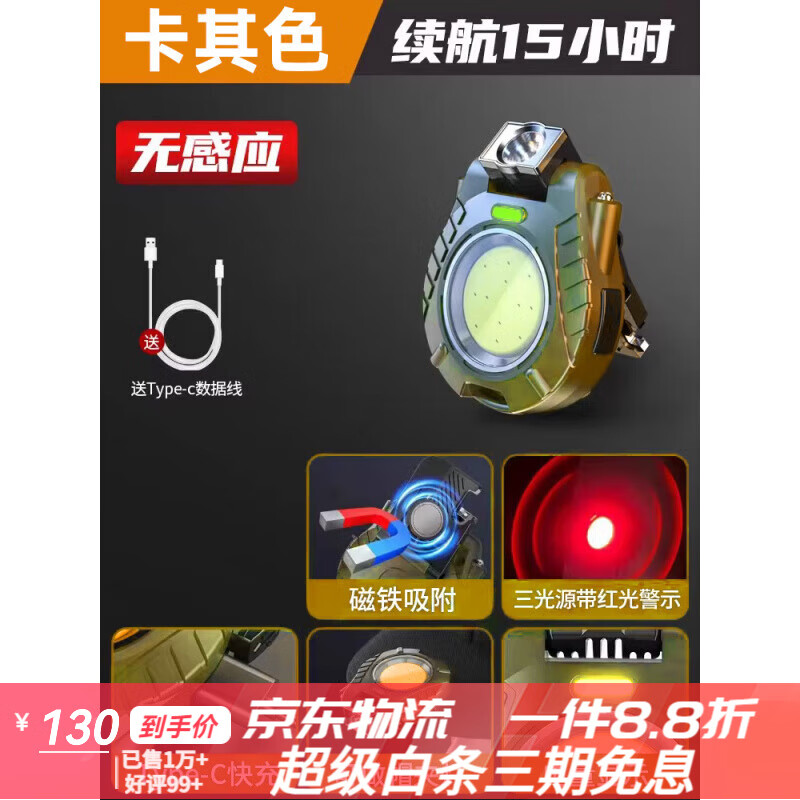 神魚（SHENYU）強(qiáng)光充電頭燈超長續(xù)航感應(yīng)夜釣帽夾燈 卡其色_無感應(yīng)_鑰匙扣燈帽夾燈二