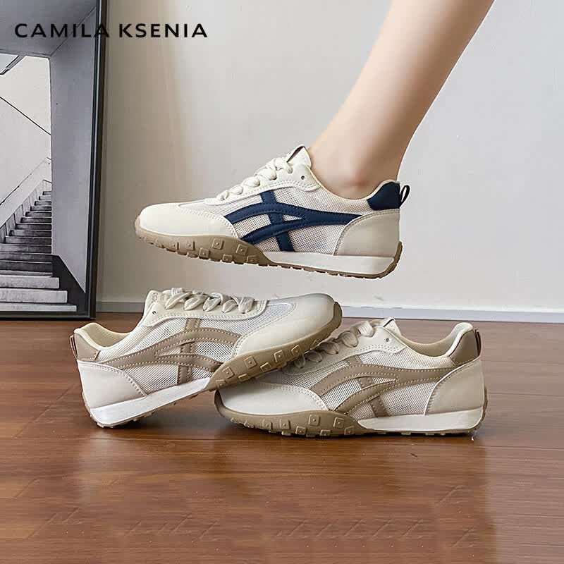 CAMILA KSENIA板鞋女士2026新款运动鞋夏季休闲网面透气阿甘鞋百搭平底德训鞋子 蓝色 38