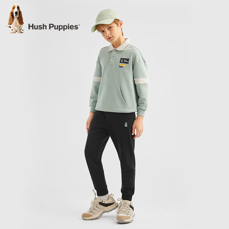 暇步士(Hush Puppies)【经典款】童装男大童秋季时尚百搭帅气休闲感针织长裤 钻石黑 140 cm