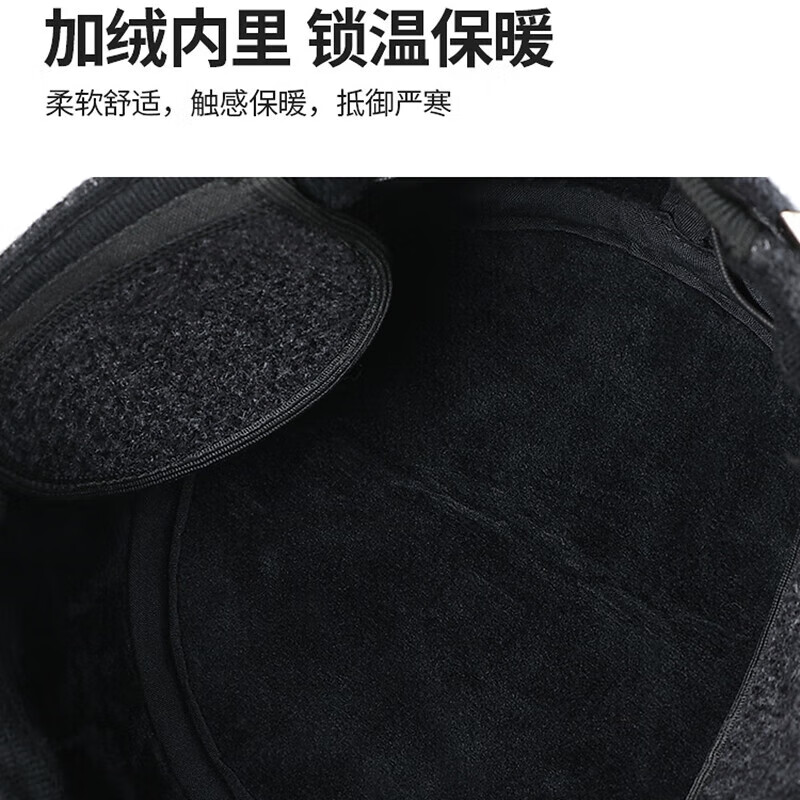 恒源祥帽子男士冬季中老年人鸭舌帽爸爸帽爷爷护耳保暖平顶棒球帽 黑色【帽子+围巾+手套】