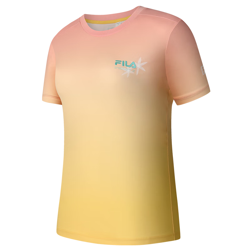 FILA 斐乐官方女子针织短袖衫夏户外运动基础满印防晒T恤