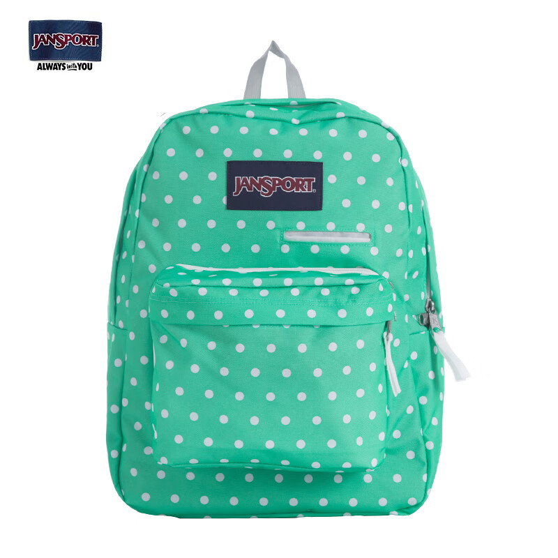 JANSPORT杰斯伯双肩包女男时尚休闲双肩包/裁切不一样花纹会不一致 T50F0NK绿底白点-电脑隔层