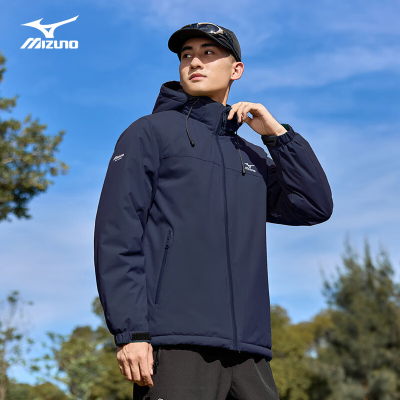 美津浓户外棉服男秋冬夹克外套上衣连帽防风保暖百搭登山服 藏青  2XL