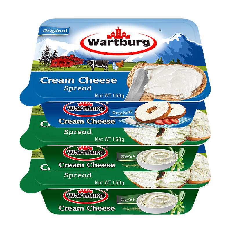 沃特堡（wartburg）奥地利进口 涂抹奶油奶酪 原味150g+蒜香150g*2 三盒装  原制奶酪