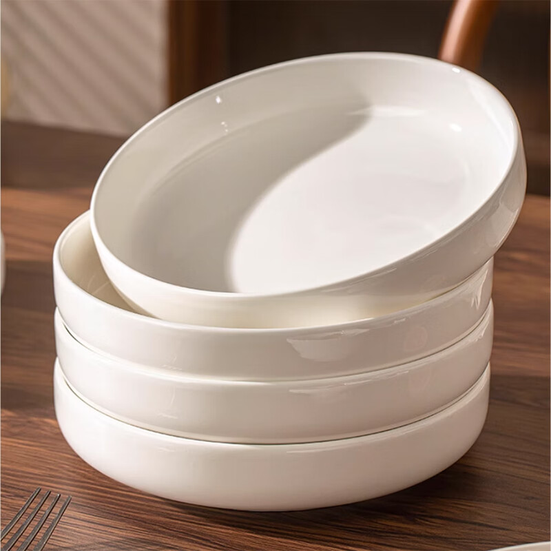 尚行知是盘子餐盘大容量纯白陶瓷窝盘直口菜盘家用碗盘餐具碟子简约深汤盘 8英寸盘加深款【1个装】