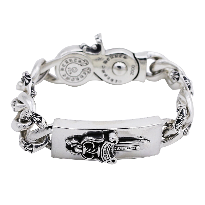 凡丘珠寶 男士手鏈男銀霸氣大氣個性簡約潮人潮牌s925銀寬朋克泰銀手鏈男 20厘米