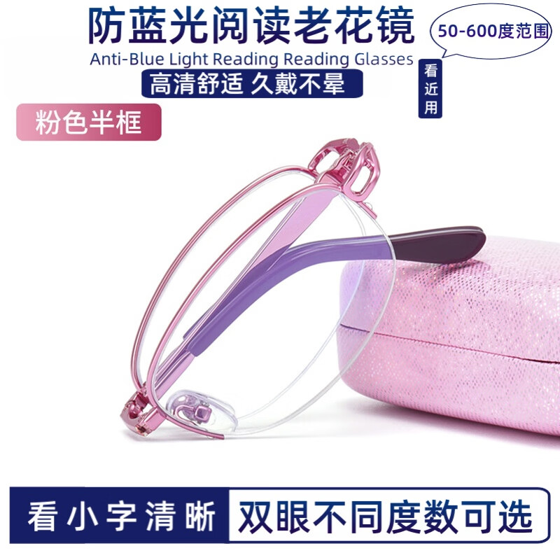 町仪芘琳折叠女老花镜优雅防蓝光时尚超轻百搭便携高清老年人老花眼镜50 定制600度老花镜 紫色折叠