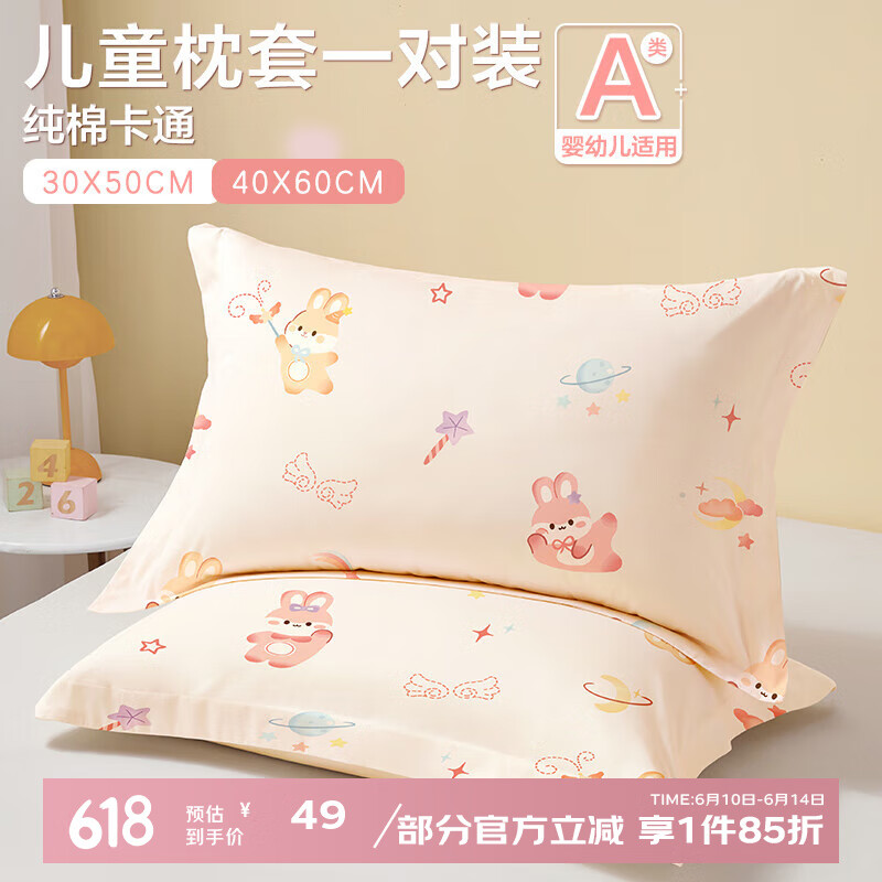 博洋宝贝（Beyond Kids）全棉枕套A类儿童卡通对装幼儿园春秋四季通用枕芯枕头套一对装 全棉枕套—梦幻小兔 40*60cm
