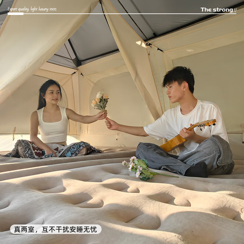 THE STRONG诺亚舟10户外露营帐篷自动速开防雨过夜防晒遮阳装备 雾灰涂银(3-4人) 两室一厅