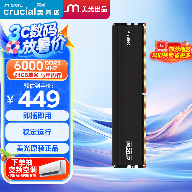 Crucial英睿达 美光 24GB DDR5 6000频率 台式机内存条 Pro系列电竞条 美光（原镁光）原厂颗粒
