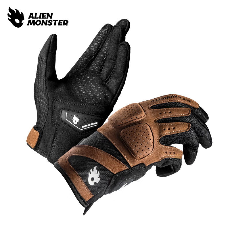 外星怪极能摩托车手套机车骑行防摔复古透气轻薄全指夏季骑士装备男女 棕色【舒适轻薄透气】 2XL