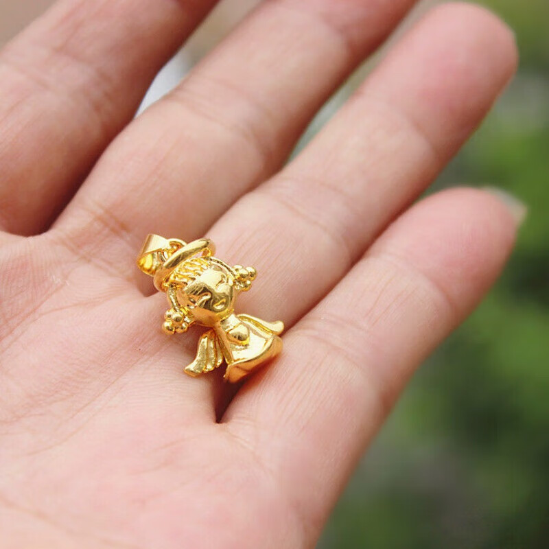 999实心天使吊坠女福星宝宝翅膀会动不掉色项链 光面天使吊坠老凤祥
