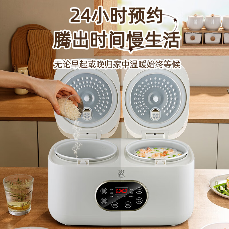 三角牌（Triangle）双胆电饭煲电饭锅 家用2L+2L双胆双控二合一多功能低糖煲3-4人用煮饭微压煲汤煮饭煲汤锅 2L+ 2L 陶瓷油内胆-低糖款