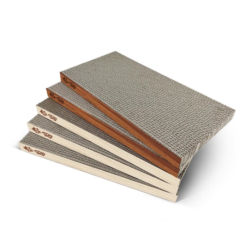 田田貓瓦楞紙平板直板貓抓板套裝耐磨耐抓不掉屑寵物貓玩具貓用品 木紋直板款*5