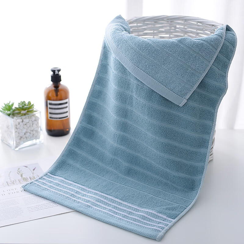 友得邦洗澡专用毛巾纯棉加长加厚吸水90厘米大号澡巾不褪色柔软亲肤 浅粉色-纯色横纹 1条 90cm*40cm