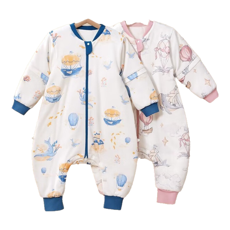 愛貝迪拉（AIBEDILA）嬰兒睡袋秋冬款睡衣寶寶睡袋防踢被子防驚跳兒童分腿式恒溫睡袋 室溫15-20℃秋季薄夾棉【暖姜】幻夢(mèng)城堡 L碼【適合身高90-105cm】