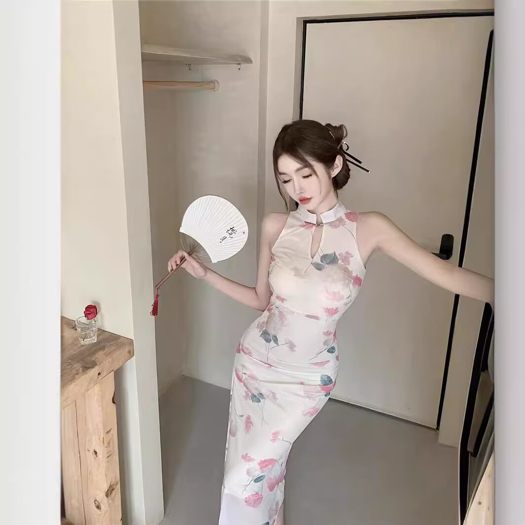 【优选】新中式御姐复古改良旗袍女早春夏季性感网纱高开叉露肩挂 图片色【双层网纱】 M