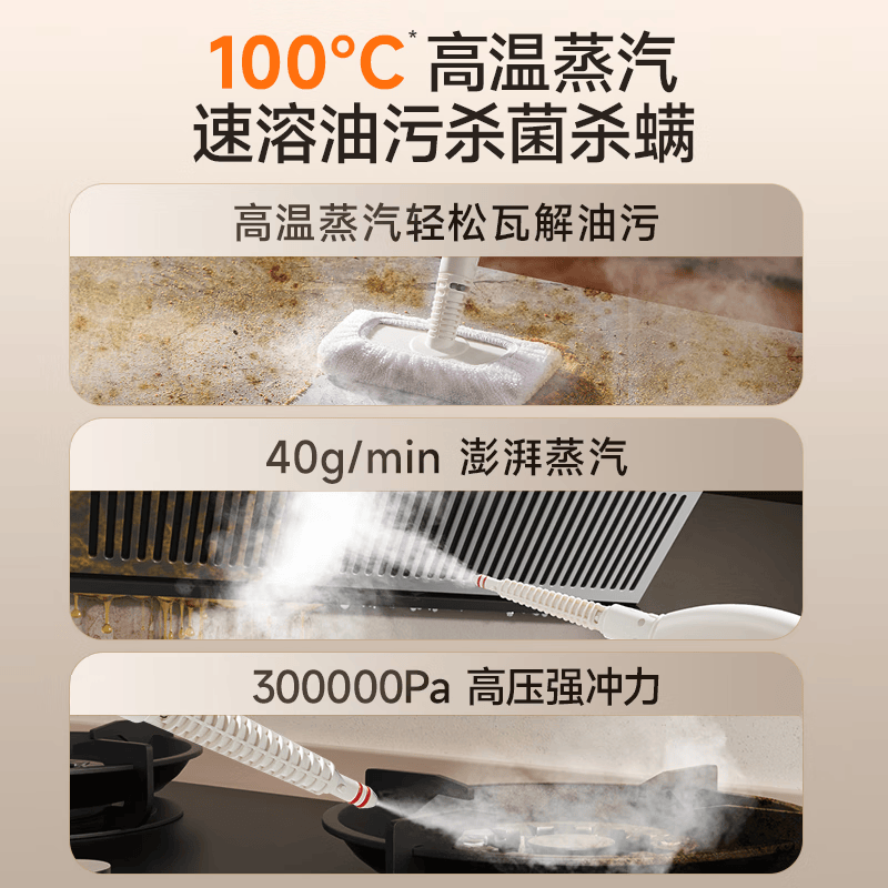 苏泊尔【官方正品】蒸汽清洁机高温高压蒸汽机家用便携式杀菌除螨去污厨房油烟机空调多功能一体清洗机 旗舰顶配款【升级1.5倍大蒸汽+整屋全套配件】