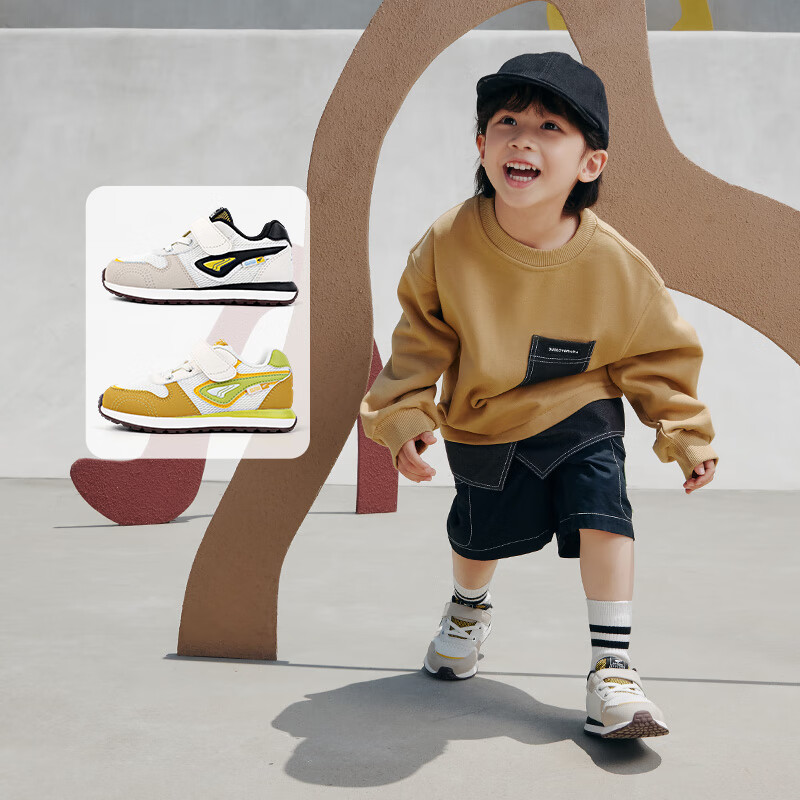 江博士春秋男儿童舒适学步鞋 简约轻便儿童运动鞋 潮流百搭健康童鞋 米/卡其/黑 27 脚长约16.2-16.8