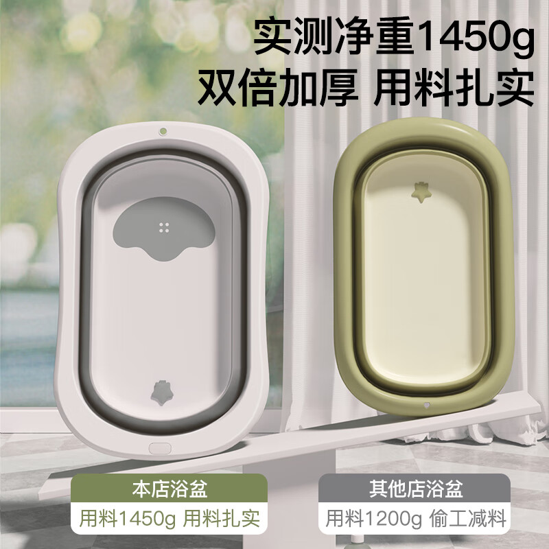 iuu婴儿洗澡盆儿童浴盆大号宝宝可折叠可坐可躺浴架脸盆套餐 【北欧灰】浴盆+可调节浴架+脸盆 材质:食品级PP原料,无添加回料