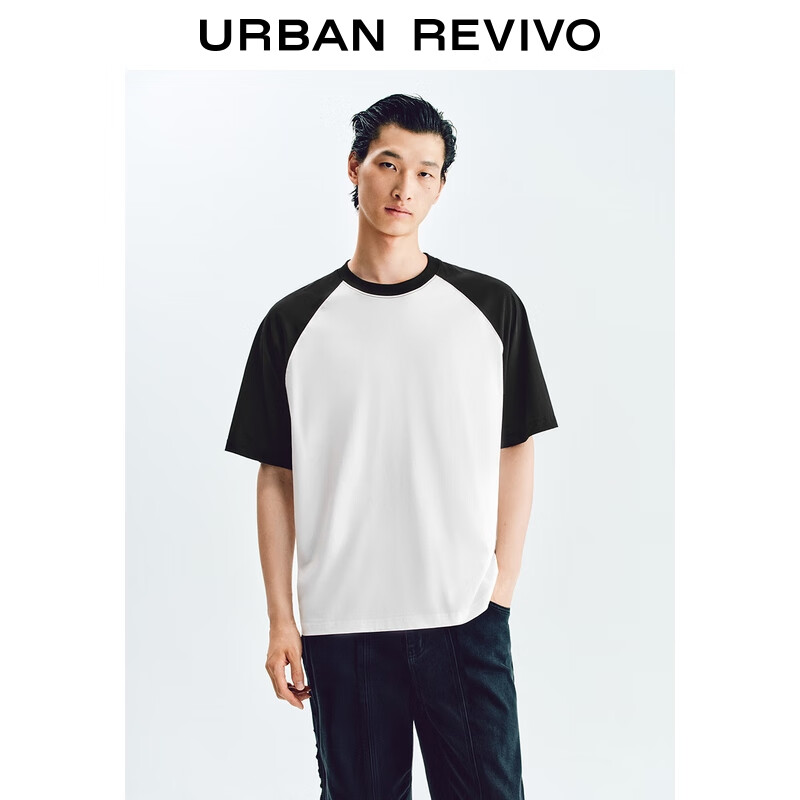 UR夏季新款男装时尚休闲撞色宽松短袖T恤UMB450018 米白 XL