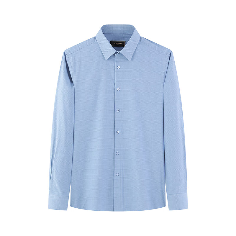 雅戈尔（YOUNGOR）2025秋冬季棉混纺微起绒保暖含羊驼毛高端男士绒面长袖衬衫 浅蓝色格子VLRM119718IBY 41 （175/96Y）