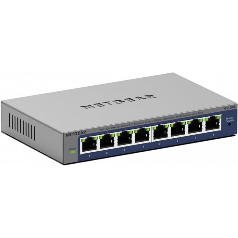 網(wǎng)件(NETGEAR)GS108E 8端口千兆以太網(wǎng)Plus交換機 有線路由器 桌面或壁掛式 辦公室企業(yè)家用 灰色