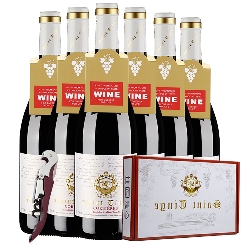 圣汀格(SAINT TINGE)法国原瓶进口红酒 金奖AOC级 14.5度干红葡萄酒 婚宴自饮送礼佳品 【金奖红酒】6支礼盒装