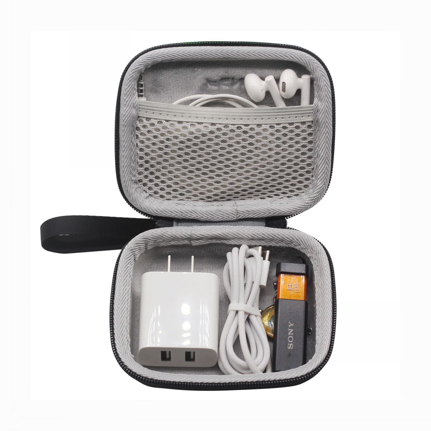 丰帆充电头数据线整理收纳包适用苹果小米华为充电线耳机配件盒子装飞利浦便携剃须刀包袋保护壳 黑色(大方形款)