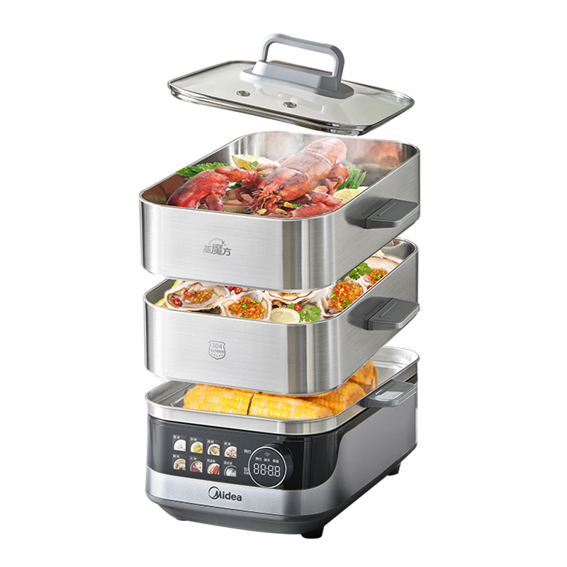 美的（Midea）蒸魔方多功能家用电蒸锅 炖蒸涮煮一体3层 大容量 不锈钢可拆洗 自动断电2025新品 ZGS352302
