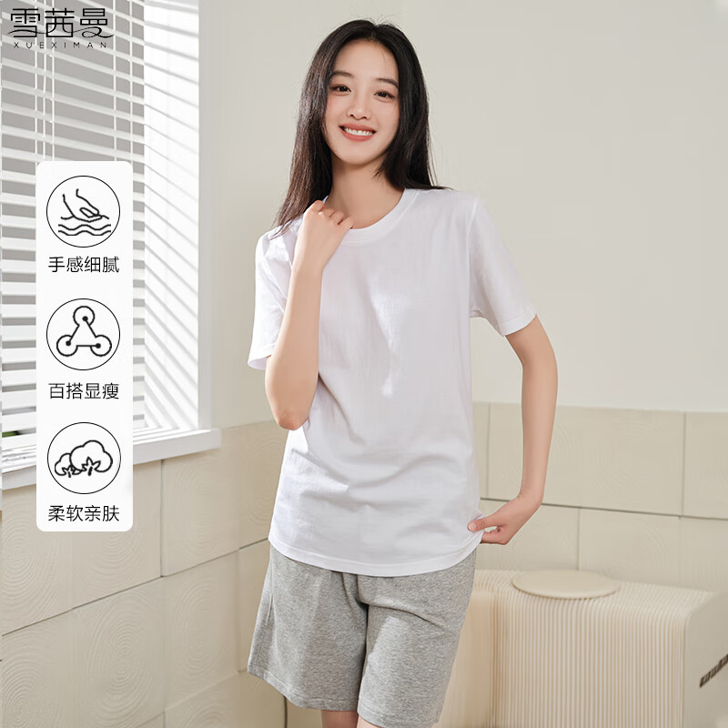雪茜曼女装纯棉短袖t恤女春夏季经典款宽松上衣半袖休闲T恤 黑色 M （推荐90-110斤）