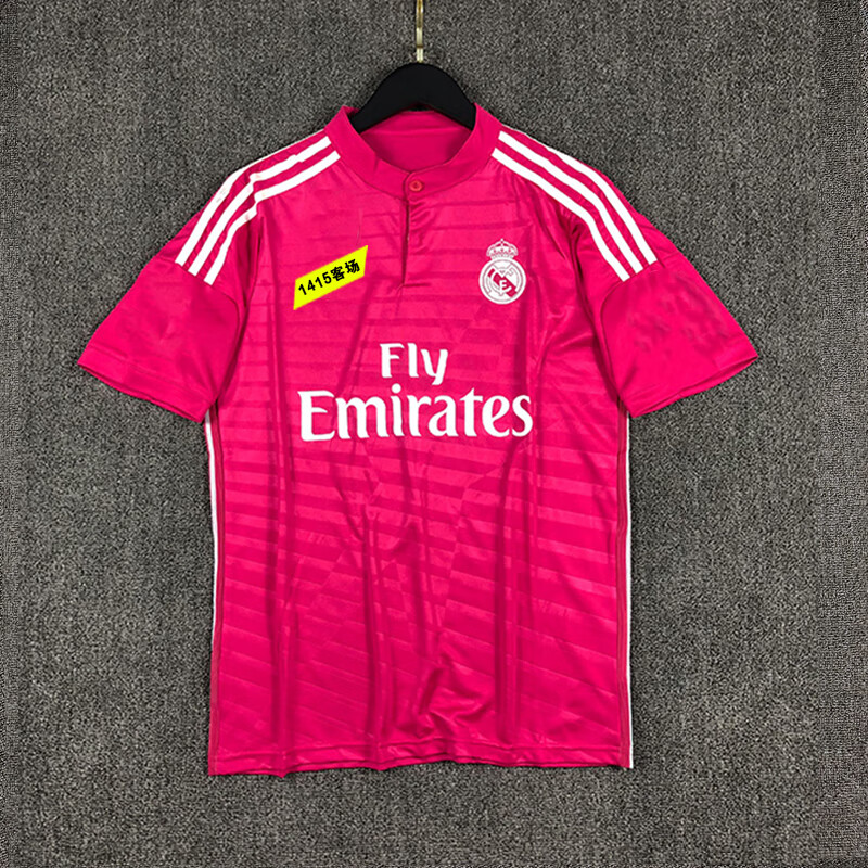 zhe)皇马粉色球衣长袖1415客场欧冠版短袖拉莫斯贝尔7号c罗足球服定制
