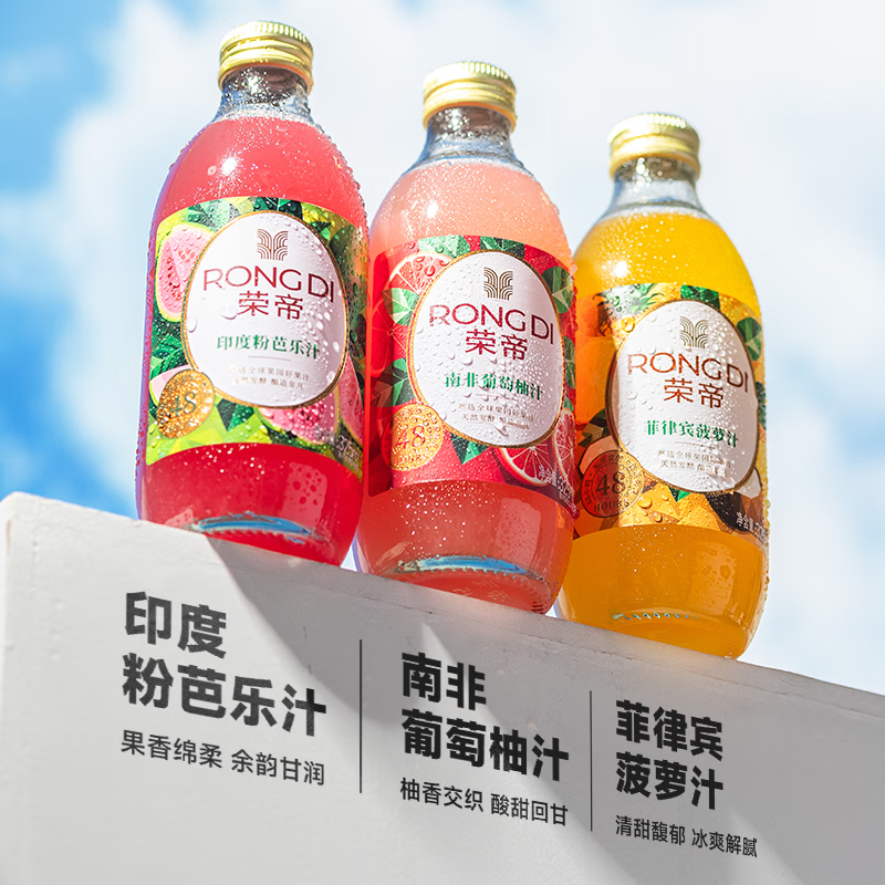 荣帝果汁汽水含气芭乐汁西柚汁菠萝椰子汁气泡水夏天清爽解暑解腻饮料 【12瓶】菲律宾菠萝汁