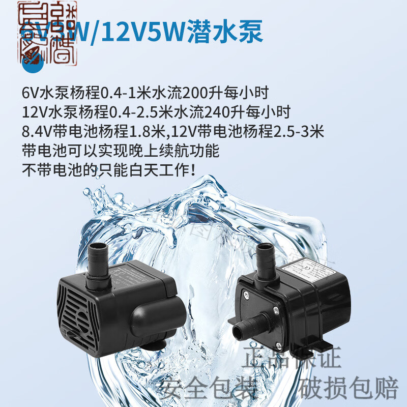 太阳能水泵12V循环鱼池过滤增氧鱼缸假山流水抽水潜水泵户外小型 S6W板+6v潜水泵+管1米