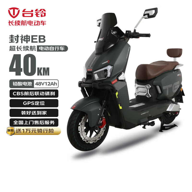 台铃电动自行车封神EB长续航40KM电动车铅酸电池48V12Ah智能电瓶车上班代步小电驴砂金绿