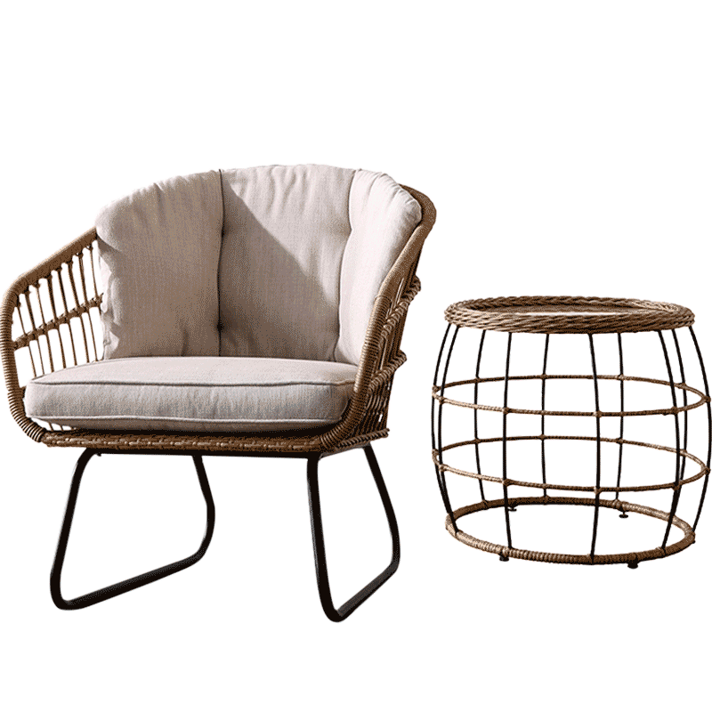 全友家居单人休闲沙发椅阳台休闲桌椅组合藤椅茶几二件套DX108028 休闲椅+茶几