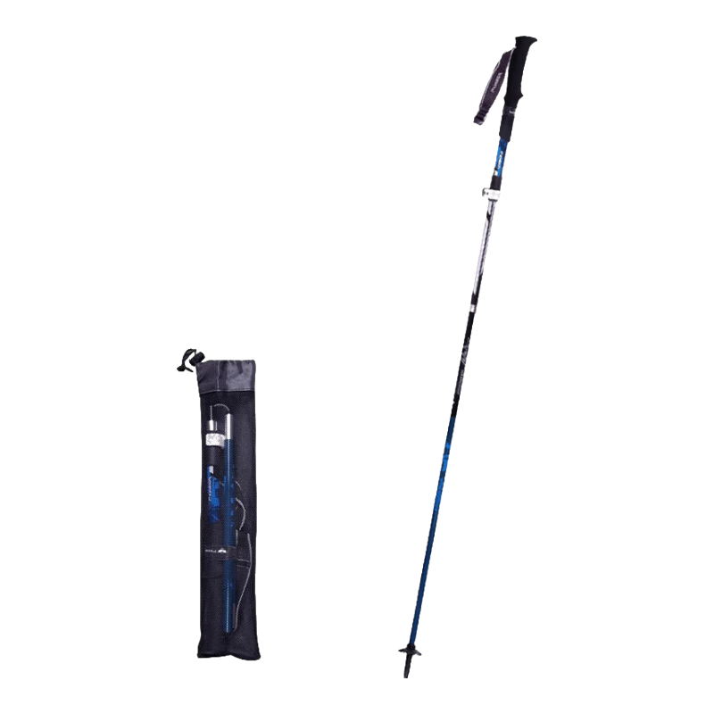 開拓者（pioneer）碳纖維折疊登山杖 可伸縮五節(jié)杖碳素拐杖徒步手杖戶外裝備 藍(lán)色1支+頭巾+手套+杖尖套