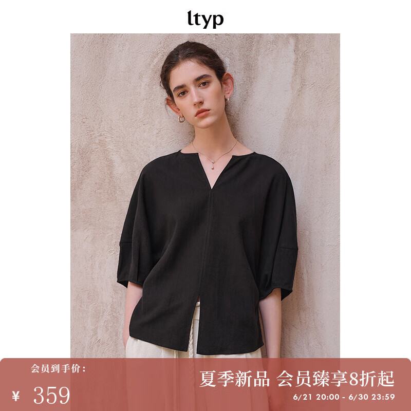 旅途原品ltyp 竹节天丝亚麻小衫 极简别致开衩设计衬衣上衣女夏季 乌梅黑（预计10-15天发货） M
