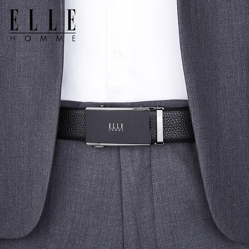 ELLE HOMME法国男士皮带男头层牛皮男士腰带真皮自动扣生日礼物送男友老公 【专柜礼盒】902081枪色磨砂 110cm 150斤内适用(其他尺码请联系客服)
